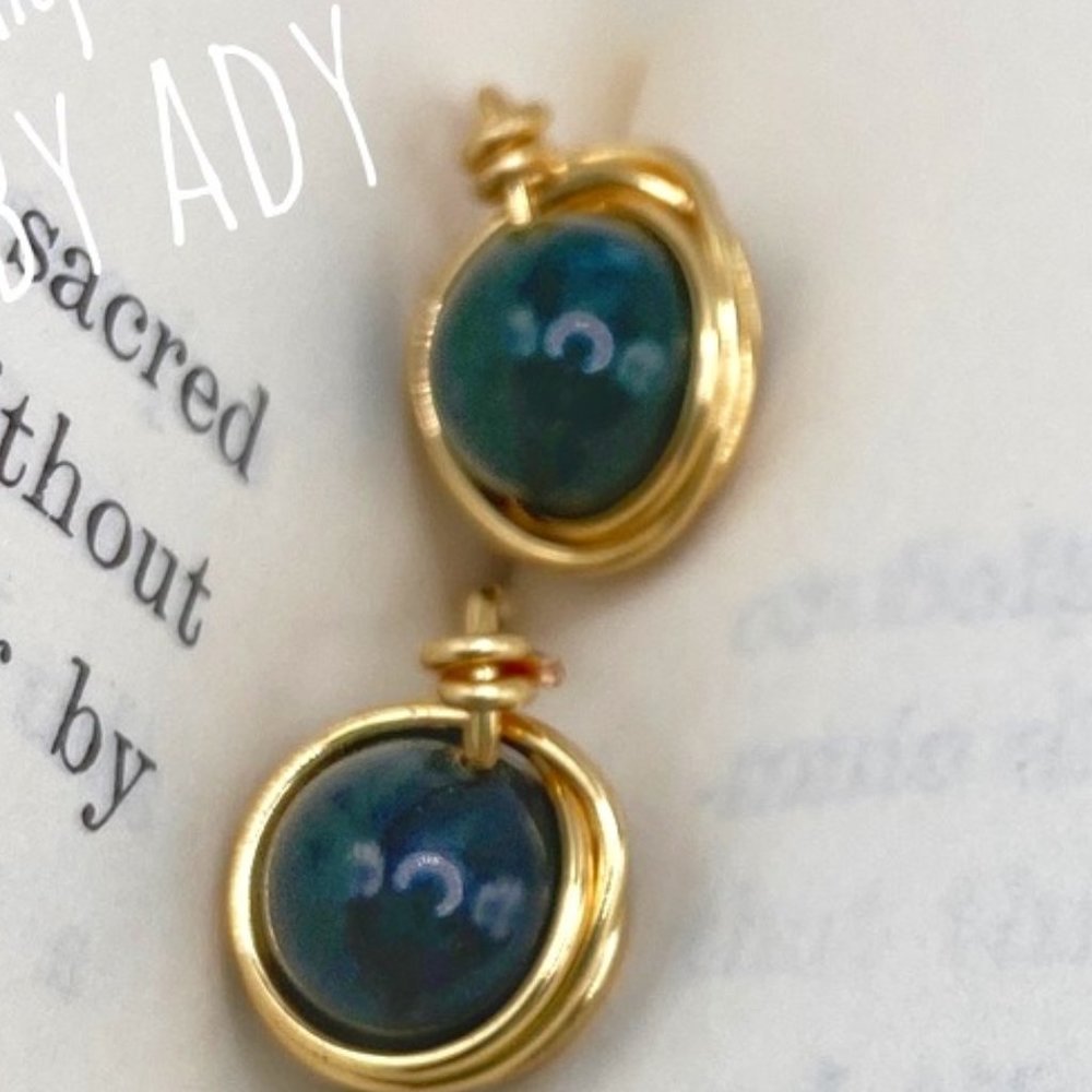 Moss Agate gold stud earrings/studs/dainty Moss agate jewelry/handcrafted - Picture 2 of 7